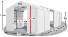Skladový stan 8x20x4m střecha PVC 560g/m2 boky PVC 500g/m2 konstrukce POLÁRNÍ PLUS