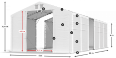 Skladový stan 5x60x4m strecha PVC 580g/m2 boky PVC 500g/m2 konštrukcia POLÁRNA
