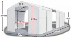 Skladový stan 8x15x3,5m střecha PVC 580g/m2 boky PVC 500g/m2 konstrukce POLÁRNÍ