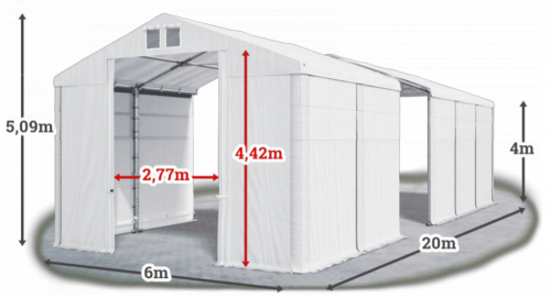 Skladový stan 6x20x4m střecha PVC 560g/m2 boky PVC 500g/m2 konstrukce ZIMA