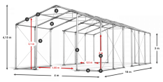Skladový stan celoročný 4x18x3m nehorľavá plachta PVC 600g/m2 konštrukcia ZIMA PLUS