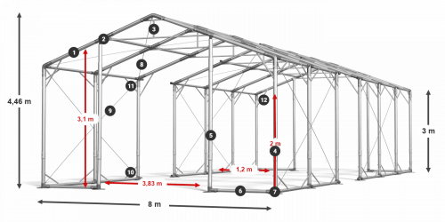 Skladový stan celoročný 8x70x3m nehorľavá plachta PVC 600g/m2 konštrukcia POLÁRNA
