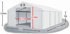 Skladový stan 6x8x2m strecha PVC 560g/m2 boky PVC 500g/m2 konštrukcie ZIMA PLUS