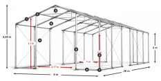 Skladový stan celoroční 6x26x3m nehořlavá plachta PVC 600g/m2 konstrukce ZIMA PLUS