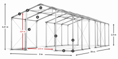 Párty stan 5x20x2,5m střecha PVC 620g/m2 boky PVC 620g/m2 konstrukce ZIMA PLUS