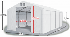 Skladový stan 6x8x2,5m strecha PVC 560g/m2 boky PVC 500g/m2 konštrukcia POLÁRNA PLUS