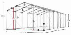 Párty stan 8x40x2,5m střecha PVC 580g/m2 boky PVC 500g/m2 konstrukce ZIMA PLUS