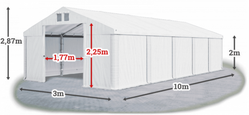 Skladový stan 3x10x2m střecha PVC 560g/m2 boky PVC 500g/m2 konstrukce LÉTO