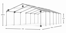 Párty stan 6x14x2m střecha PE 240g/m2 boky PE 240g/m2 konstrukce LÉTO