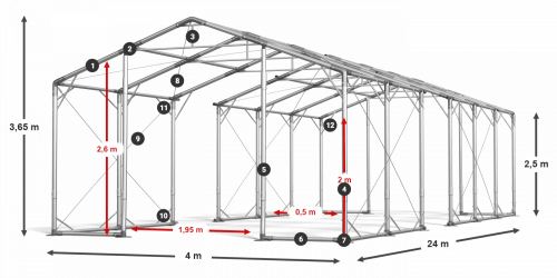 Skladový stan celoročný 4x24x2,5m nehorľavá plachta PVC 600g/m2 konštrukcia POLÁRNA