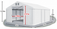 Skladový stan 4x5x2m strecha PVC 580g/m2 boky PVC 500g/m2 konštrukcie LETO-PIE