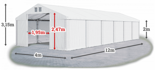 Skladový stan 4x12x2m strecha PVC 560g/m2 boky PVC 500g/m2 konštrukcia POLÁRNA