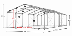 Skladový stan 8x14x2m strecha PVC 580g/m2 boky PVC 500g/m2 konštrukcie ZIMA PLUS