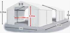 Skladový stan 5x40x2m střecha PVC 620g/m2 boky PVC 620g/m2 konstrukce POLÁRNÍ