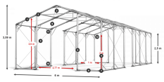 Skladový stan celoroční 6x70x2,5m nehořlavá plachta PVC 600g/m2 konstrukce POLÁRNÍ