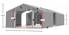 Skladový stan celoroční 8x70x2m nehořlavá plachta PVC 600g/m2 konstrukce POLÁRNÍ