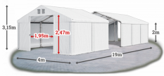 Skladový stan 4x19x2m střecha PVC 580g/m2 boky PVC 500g/m2 konstrukce ZIMA