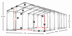 Skladový stan celoroční 4x40x3m nehořlavá plachta PVC 600g/m2 konstrukce POLÁRNÍ
