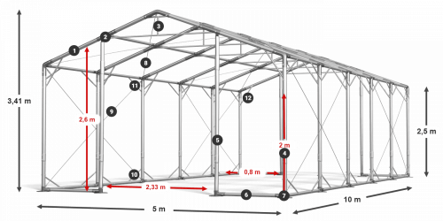 Skladový stan celoroční 5x10x2,5m nehořlavá plachta PVC 600g/m2 konstrukce POLÁRNÍ
