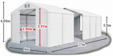 Skladový stan 4x17x3,5m střecha PVC 580g/m2 boky PVC 500g/m2 konstrukce POLÁRNÍ