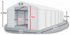 Skladový stan 6x12x2,5m střecha PVC 560g/m2 boky PVC 500g/m2 konstrukce POLÁRNÍ