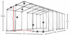 Párty stan 8x40x4m střecha PVC 620g/m2 boky PVC 620g/m2 konstrukce ZIMA PLUS