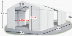 Skladový stan 5x24x3m strecha PVC 560g/m2 boky PVC 500g/m2 konštrukcia POLÁRNA