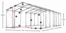 Skladový stan 6x14x2,5m strecha PVC 580g/m2 boky PVC 500g/m2 konštrukcia POLÁRNA
