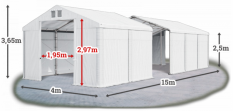 Skladový stan 4x15x2,5m strecha PVC 580g/m2 boky PVC 500g/m2 konštrukcie ZIMA PLUS
