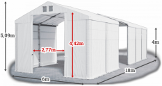 Skladový stan 6x18x4m strecha PVC 620g/m2 boky PVC 620g/m2 konštrukcia ZIMA