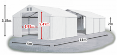 Skladový stan 4x14x2m strecha PVC 560g/m2 boky PVC 500g/m2 konštrukcie ZIMA PLUS