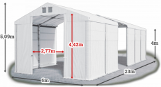 Skladový stan 6x23x4m strecha PVC 580g/m2 boky PVC 500g/m2 konštrukcia ZIMA