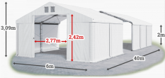 Skladový stan 6x40x2m střecha PVC 560g/m2 boky PVC 500g/m2 konstrukce ZIMA PLUS