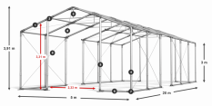 Párty stan 5x20x3m strecha PVC 560g/m2 boky PVC 500g/m2 konštrukcia ZIMA PLUS