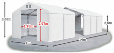 Skladový stan 4x14x2,5m střecha PVC 560g/m2 boky PVC 500g/m2 konstrukce POLÁRNÍ PLUS