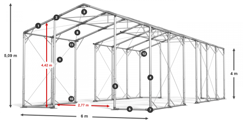 Skladový stan 6x80x4m strecha PVC 560g/m2 boky PVC 500g/m2 konštrukcia POLÁRNA