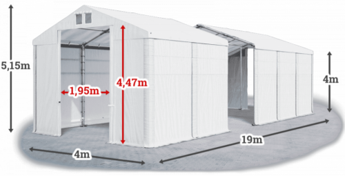 Skladový stan 4x19x4m strecha PVC 580g/m2 boky PVC 500g/m2 konštrukcia ZIMA
