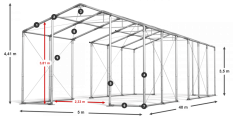 Párty stan 5x40x3,5m strecha PVC 560g/m2 boky PVC 500g/m2 konštrukcia ZIMA PLUS