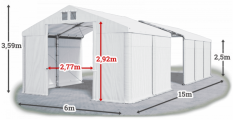 Skladový stan 6x15x2,5m střecha PVC 580g/m2 boky PVC 500g/m2 konstrukce ZIMA PLUS