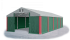 Garážový stan 4x6x2m střecha PVC 560g/m2 boky PVC 500g/m2 konstrukce ZIMA PLUS - Barva střešní plachty: Šedá, Barva boční plachty: Zelená, Barva svislých pruhů: Červená