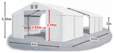 Skladový stan 8x30x2m střecha PVC 620g/m2 boky PVC 620g/m2 konstrukce POLÁRNÍ