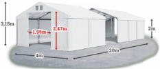 Skladový stan 4x20x2m střecha PVC 620g/m2 boky PVC 620g/m2 konstrukce ZIMA