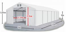 Skladový stan 5x12x2m strecha PVC 560g/m2 boky PVC 500g/m2 konštrukcie ZIMA PLUS