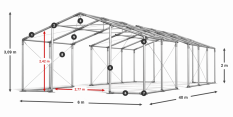 Párty stan 6x40x2m strecha PVC 580g/m2 boky PVC 500g/m2 konštrukcia ZIMA PLUS