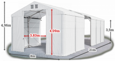 Skladový stan 8x21x3,5m strecha PVC 580g/m2 boky PVC 500g/m2 konštrukcia POLÁRNA PLUS