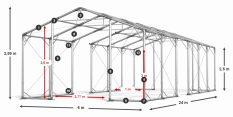 Skladový stan celoroční 6x24x2,5m nehořlavá plachta PVC 600g/m2 konstrukce POLÁRNÍ