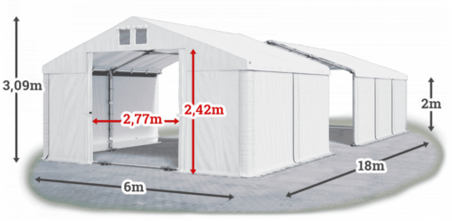 Skladový stan 6x18x2m střecha PVC 560g/m2 boky PVC 500g/m2 konstrukce LÉTO PLUS