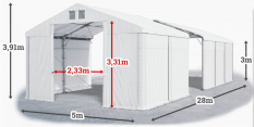 Skladový stan 5x28x3m střecha PVC 560g/m2 boky PVC 500g/m2 konstrukce POLÁRNÍ