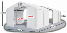 Skladový stan 8x13x2,5m strecha PVC 580g/m2 boky PVC 500g/m2 konštrukcia POLÁRNA