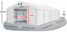 Skladový stan 5x11x2m střecha PVC 580g/m2 boky PVC 500g/m2 konstrukce ZIMA
